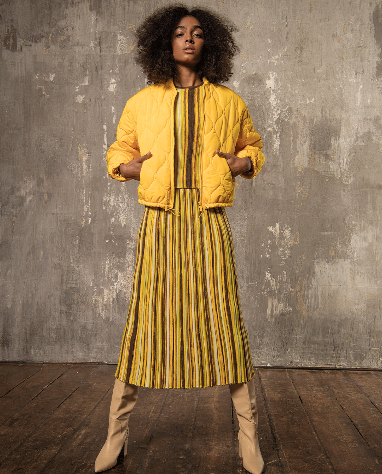 Ribbed ribbed midi knitted skirt Yellow