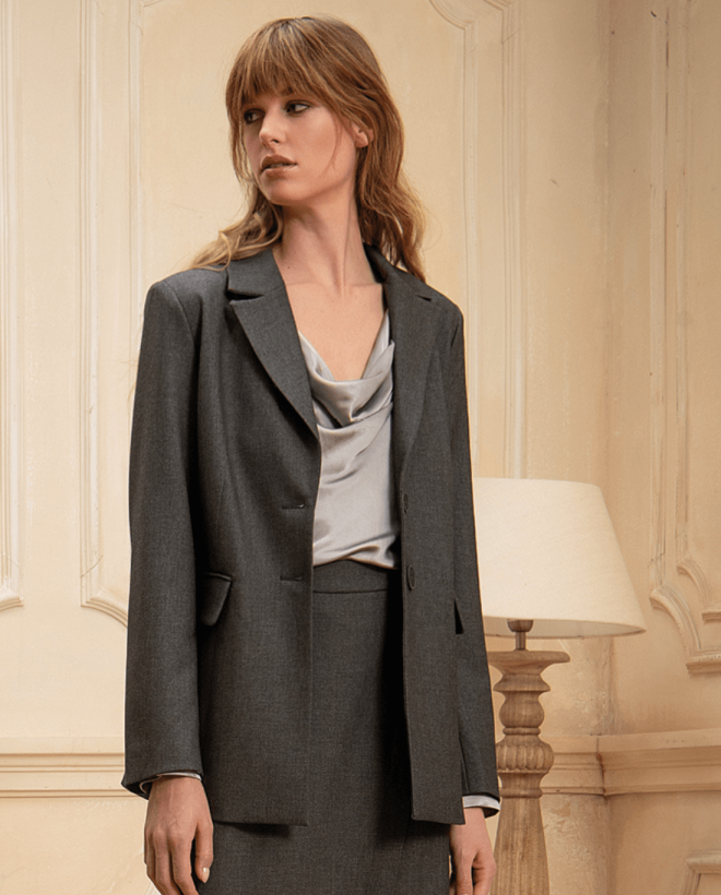 Plain satin blouse with draped neckline Grey