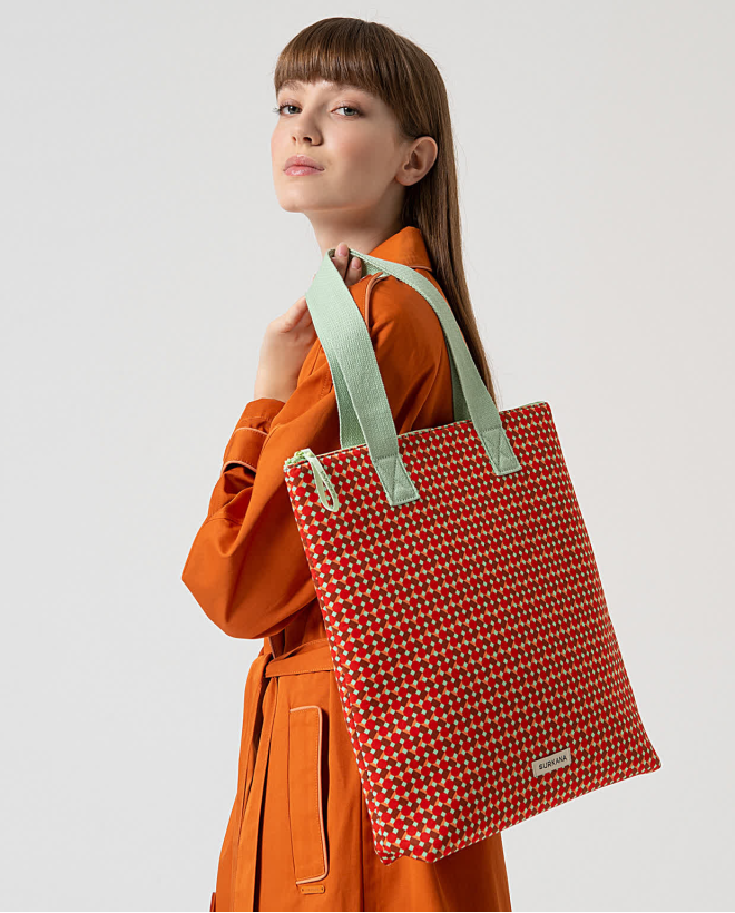 Shopper in neoprene stampata Rosso