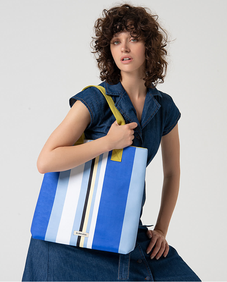 Shopper in neoprene stampata Azzurro