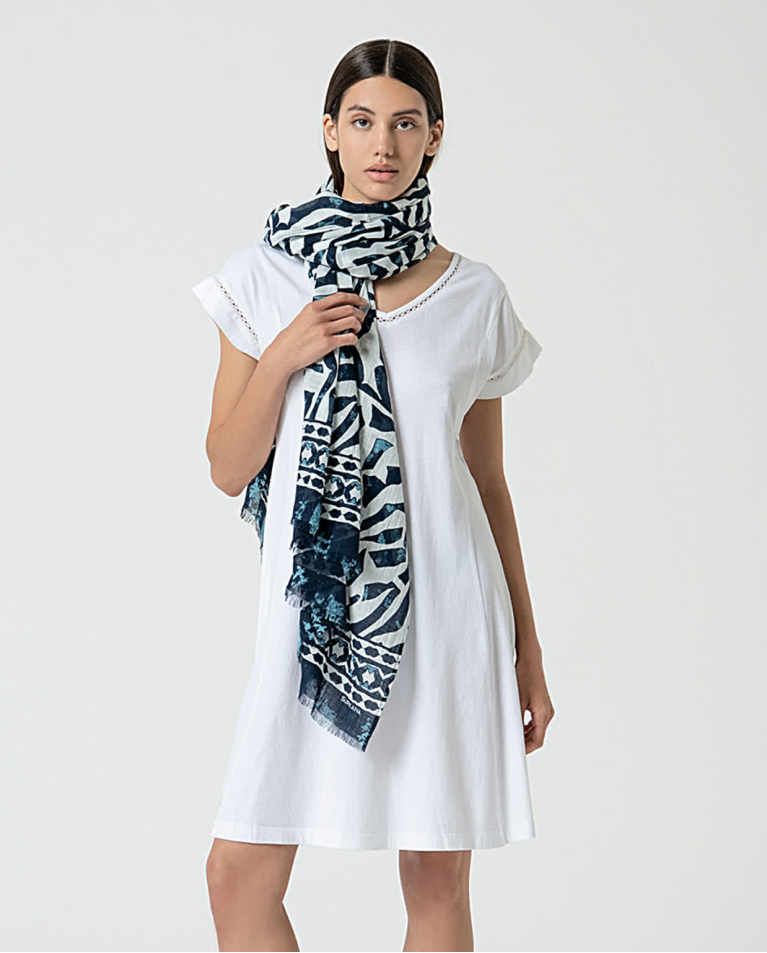 Foulard in cotone stampato Azzurro