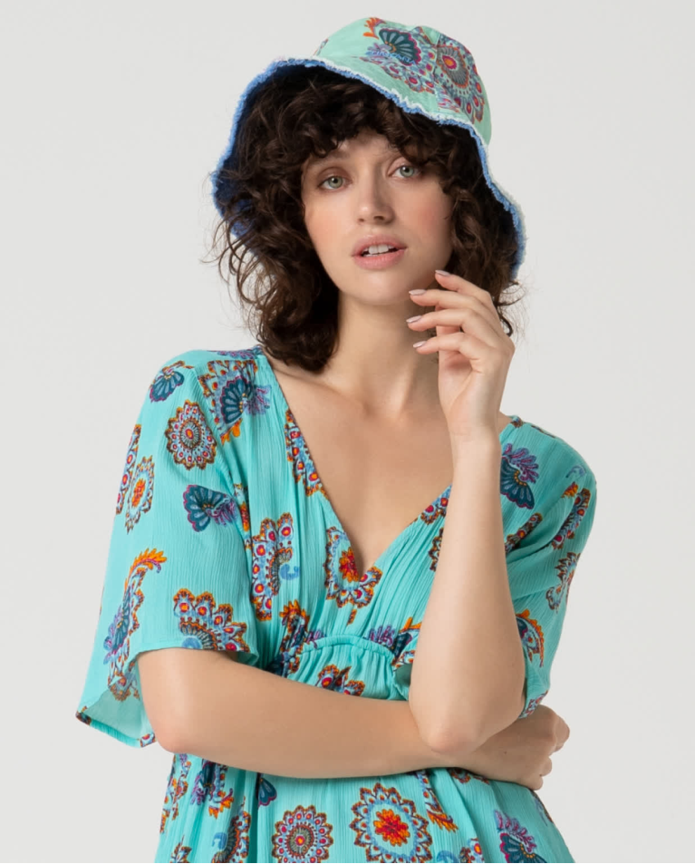 Cappello stampato reversibile Azzurro