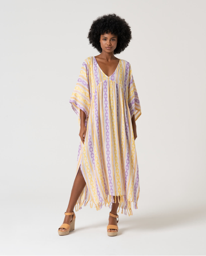 Printed closed long KAFTAN AND PAREOS Yellow