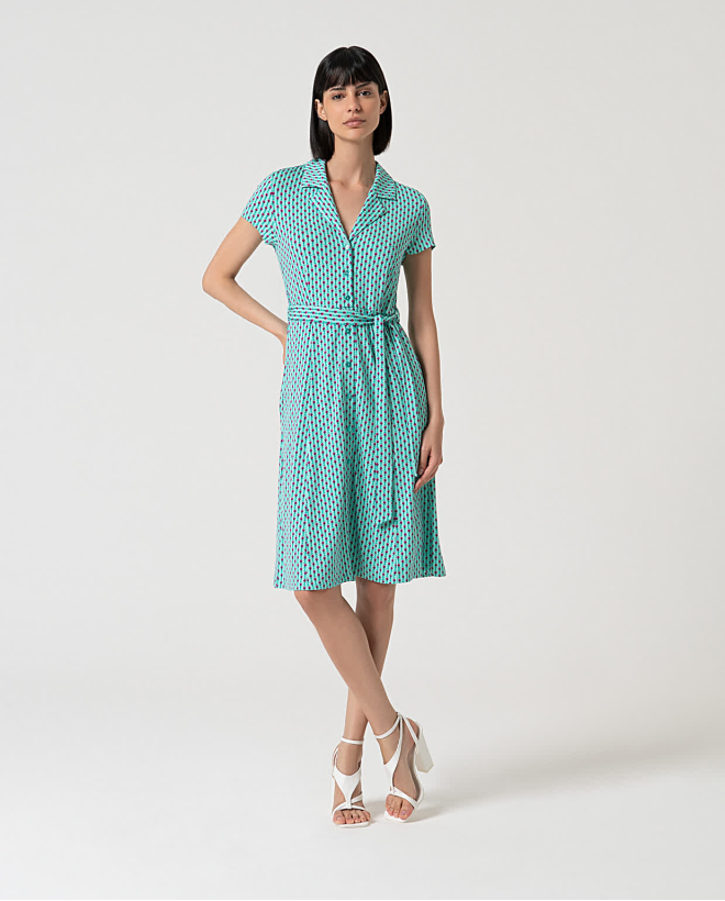 Printed stretch shirt dress Aqua green