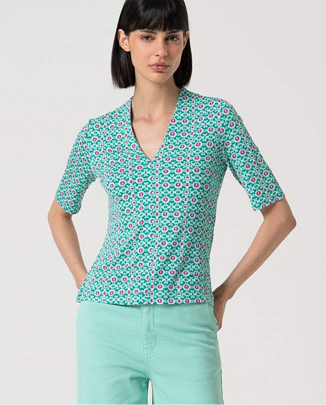 Printed stretch tee Turquoise