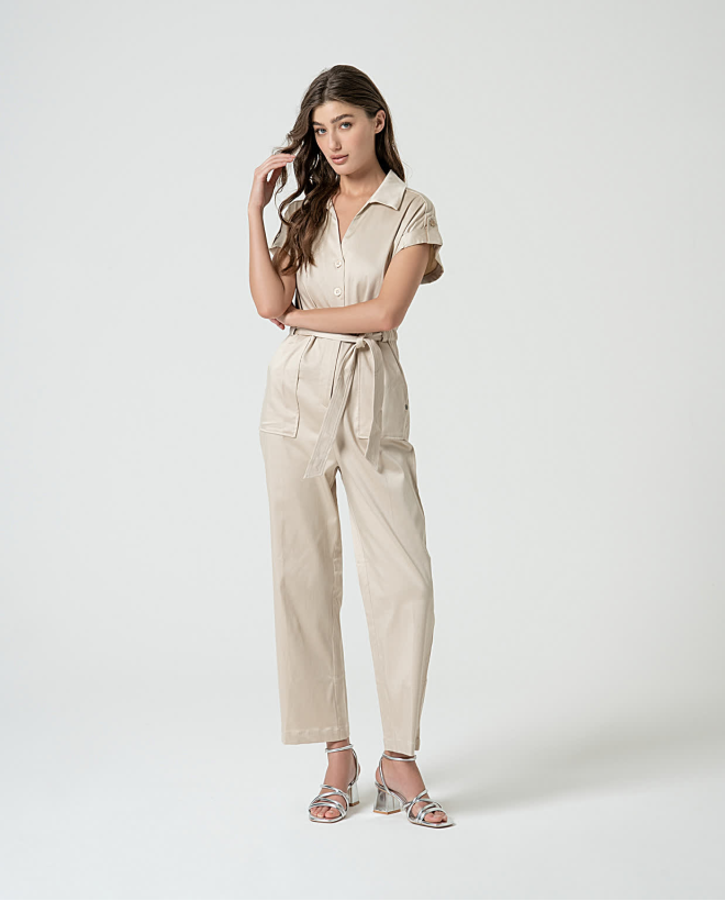 Plain mid-season jumpsuit Beige