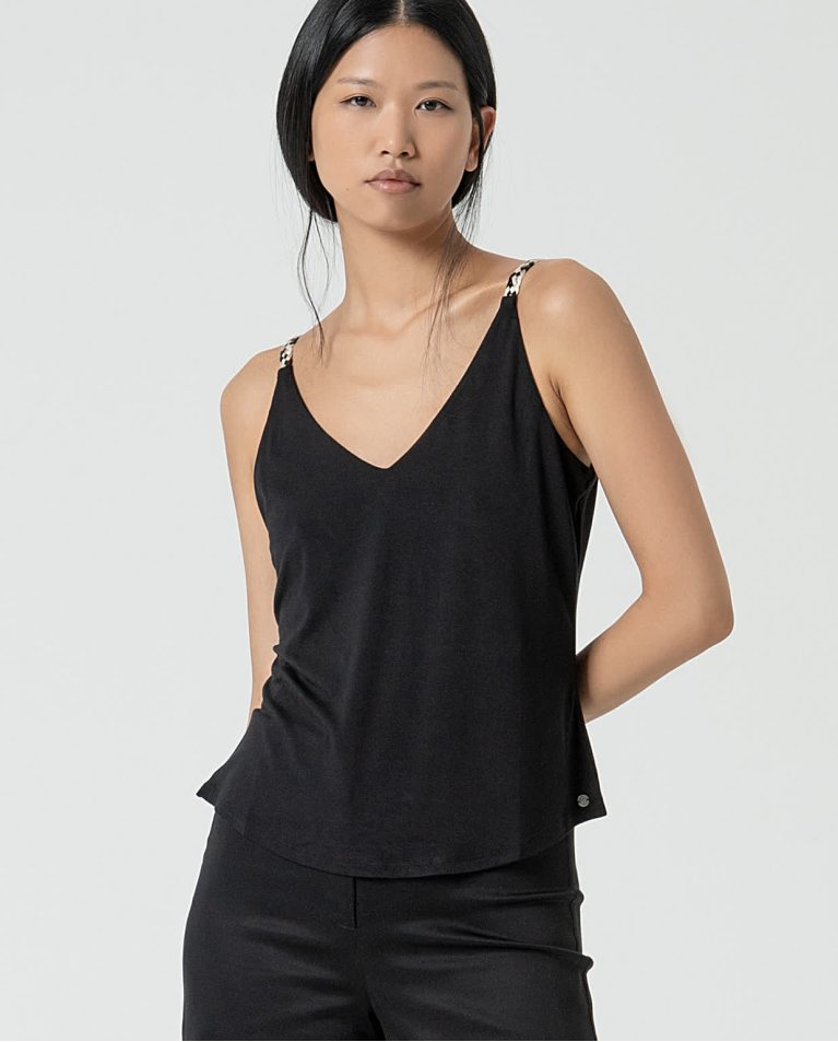 Bamboo straps top with hardware Black