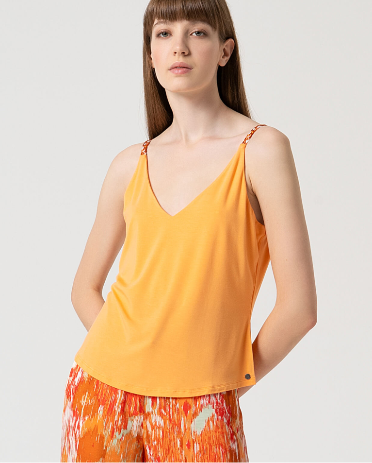 Bamboo straps top with hardware Tangerine