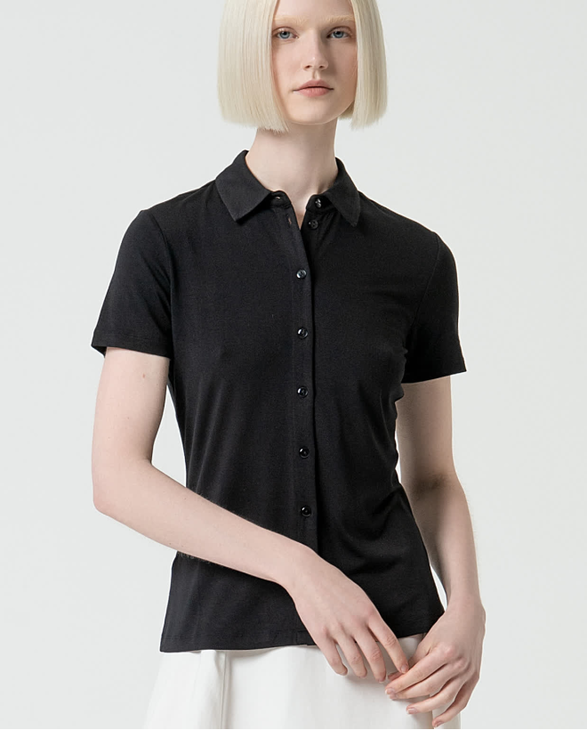 Camicia basic bamboo tinta unita Nero