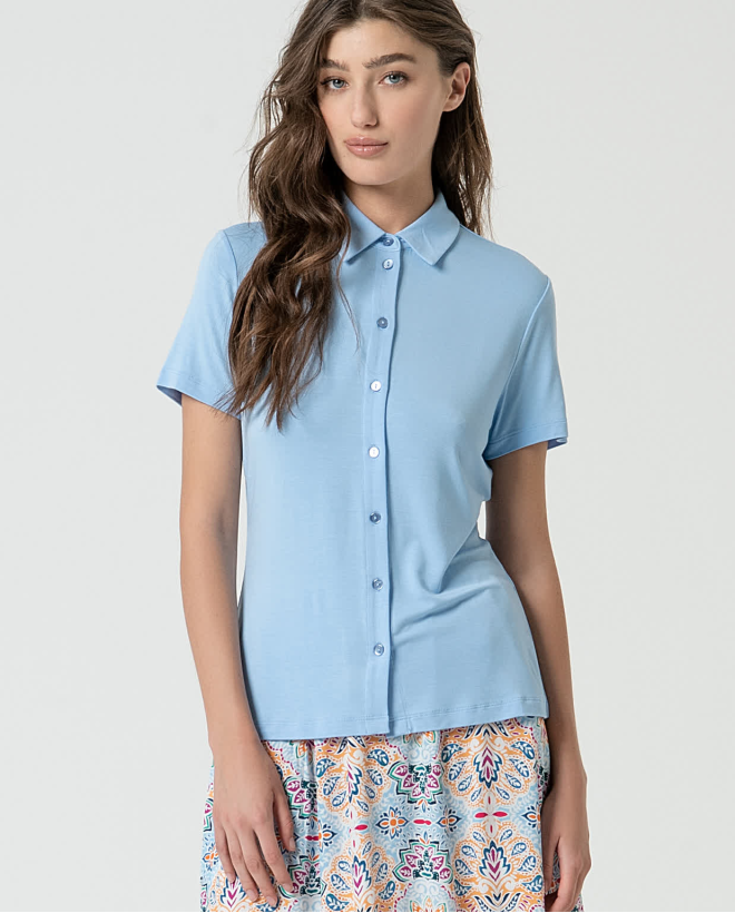 Basic plain bamboo shirt Sky blue