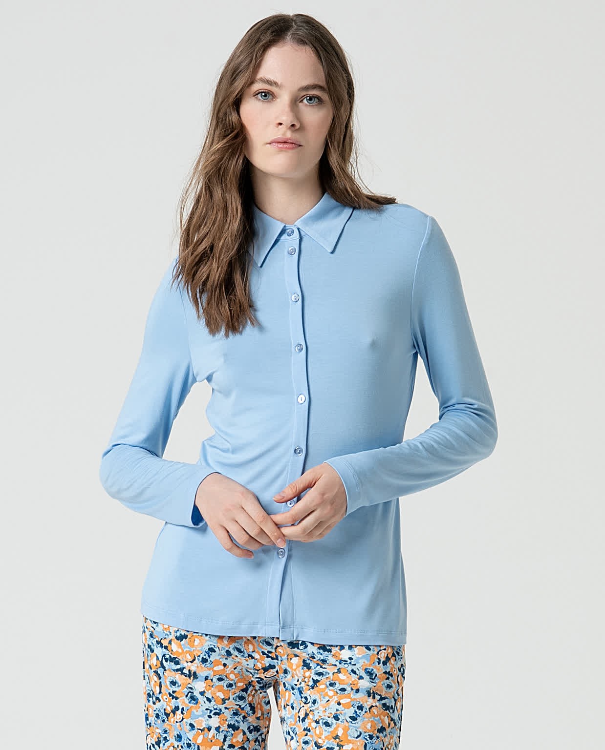 Basic plain bamboo shirt Sky blue