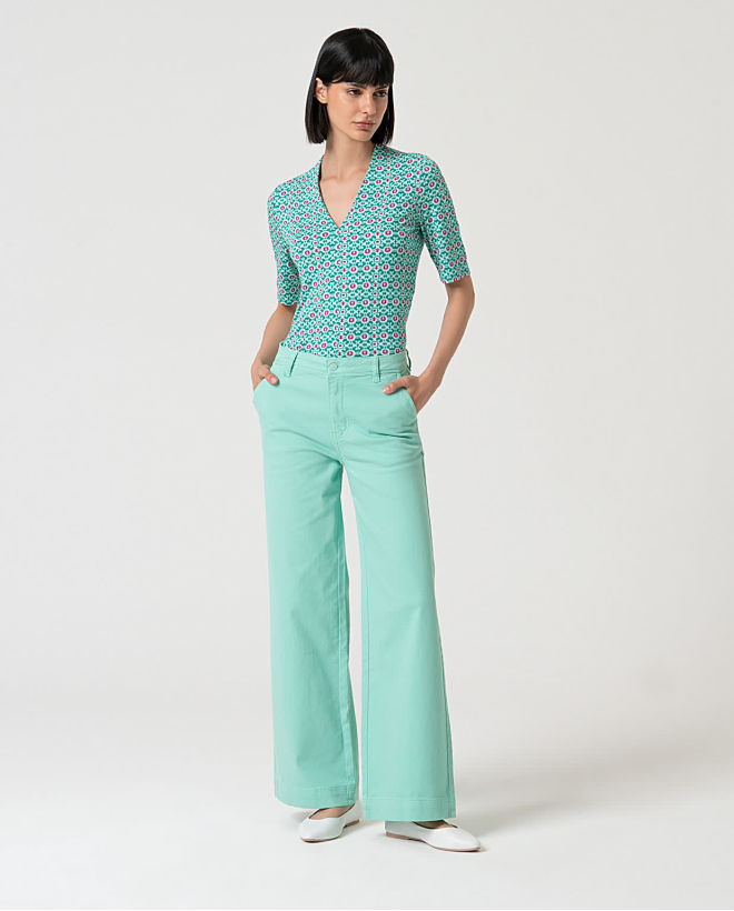 Pantaloni flare in denim tinta unita Verde acqua