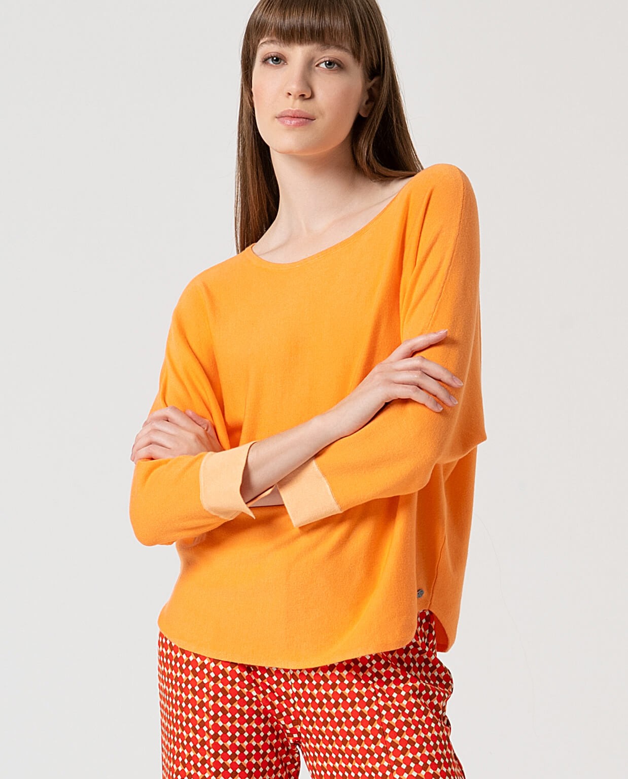 Pullover in maglia manica pipistrello Arancione