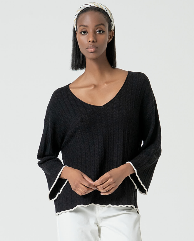 Pullover in maglia oversize tinta unita Nero