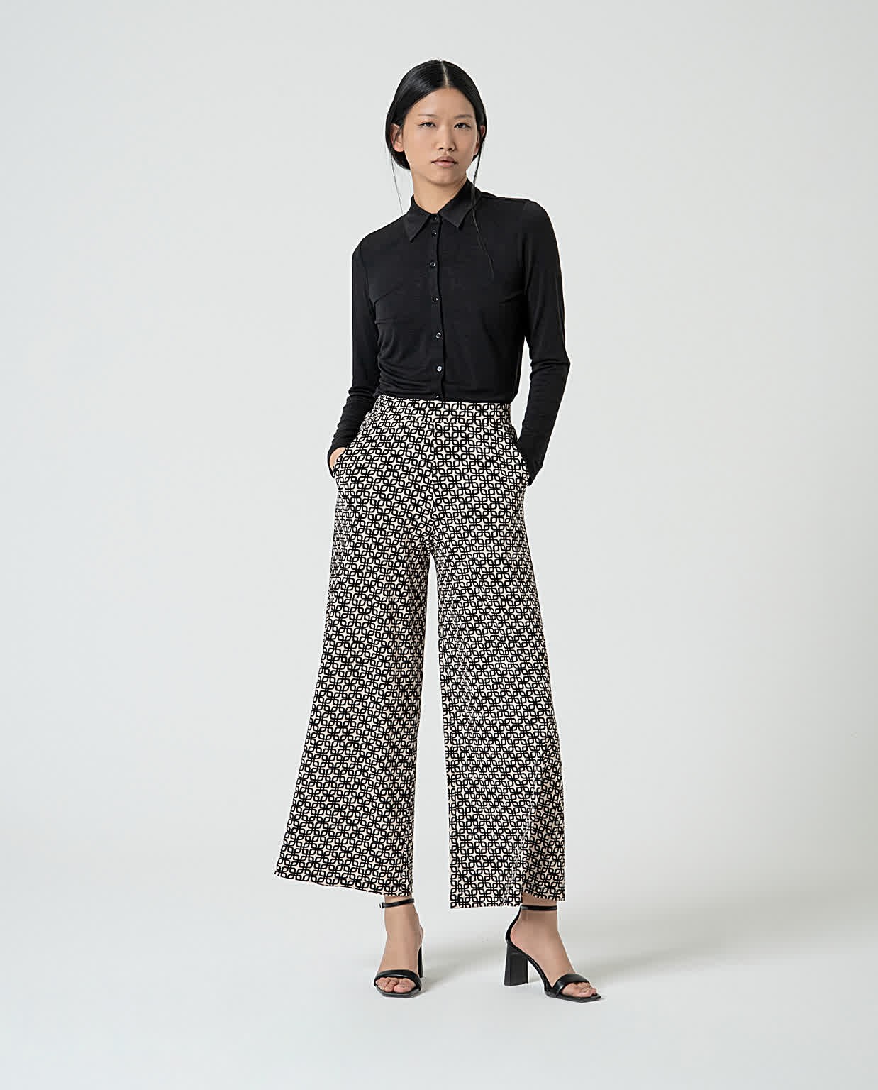 Pantaloni culotte elasticizzati stampati Nero