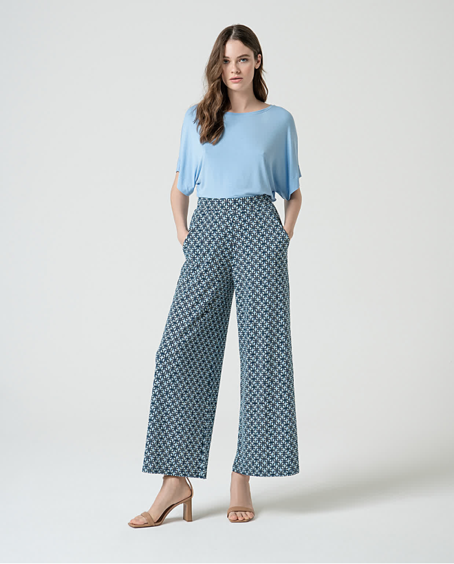 Pantaloni culotte elasticizzati stampati Azzurro