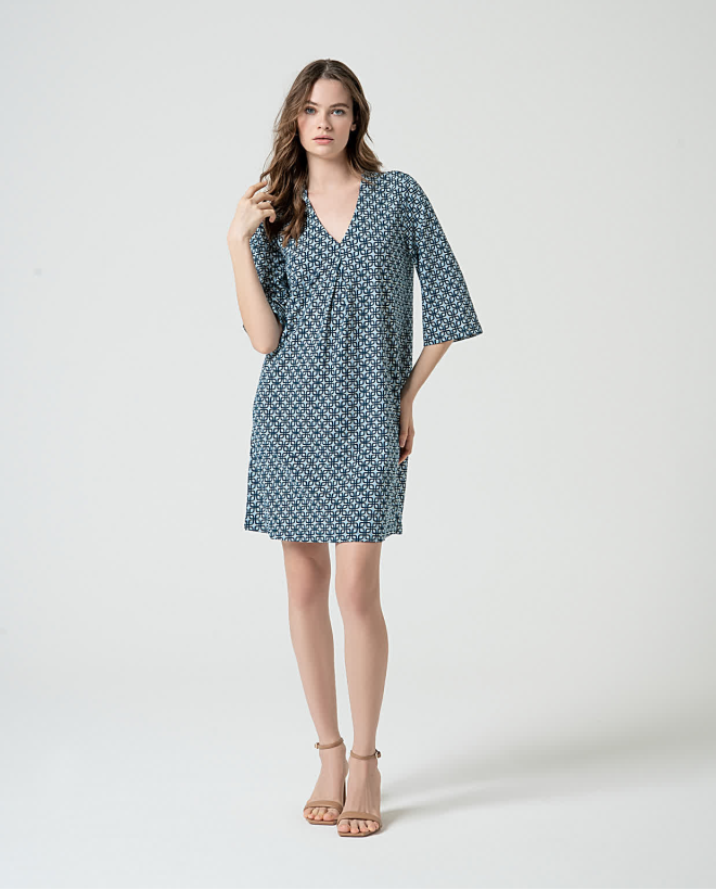 Printed stretchy short dress Blue