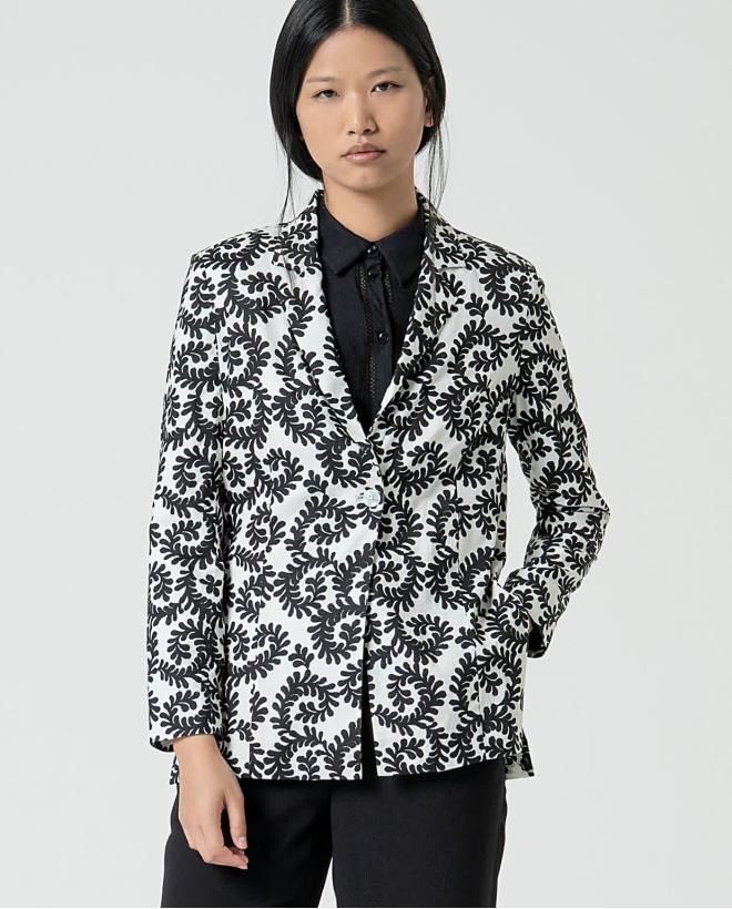 Crossed printed viscose blazer White