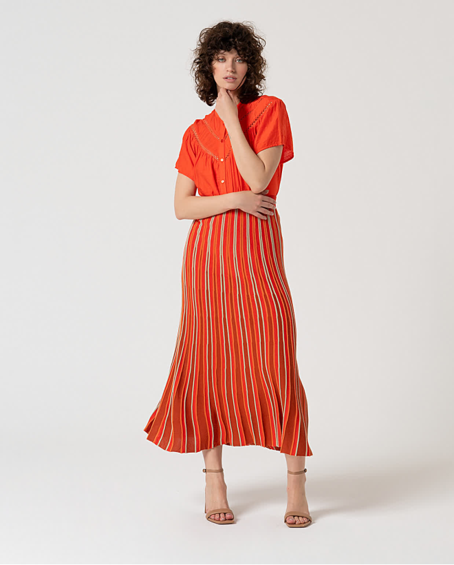 Knit midi skirt Orange