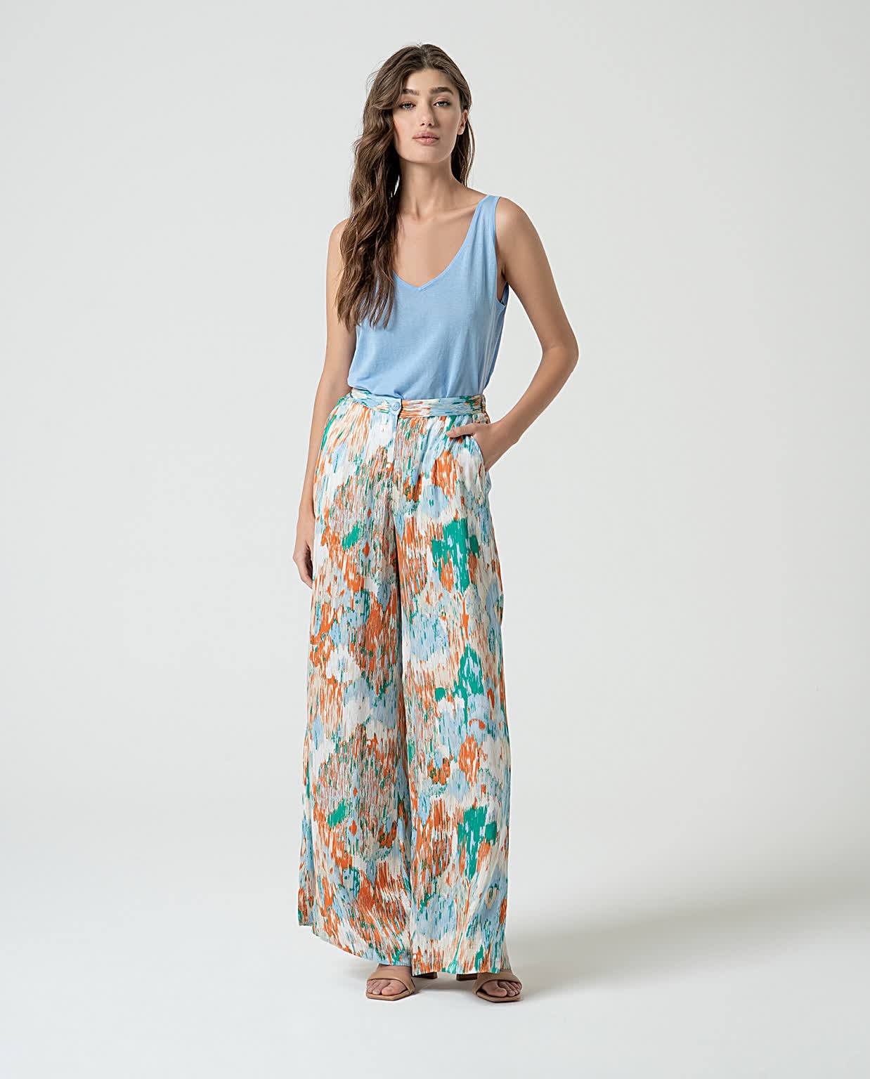 Printed satin palazzo PANTS Blue