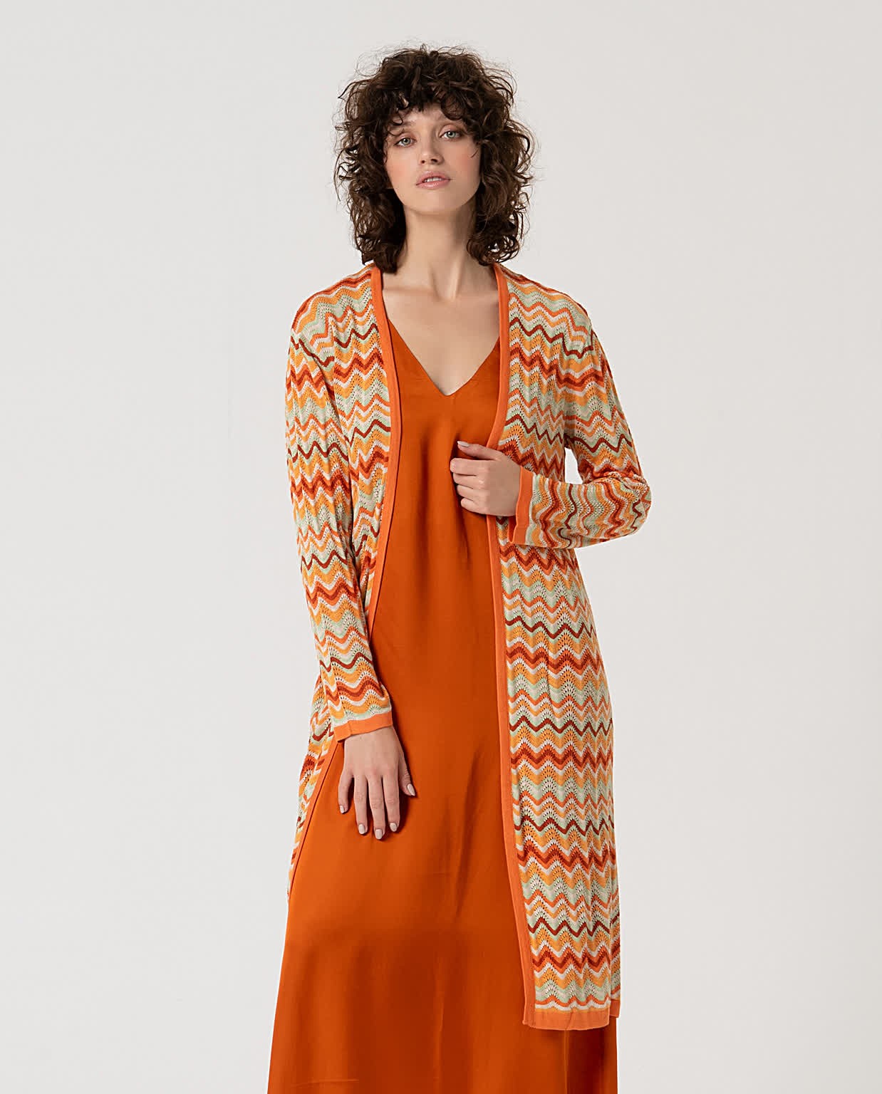 Cardigan lungo tricot Arancione