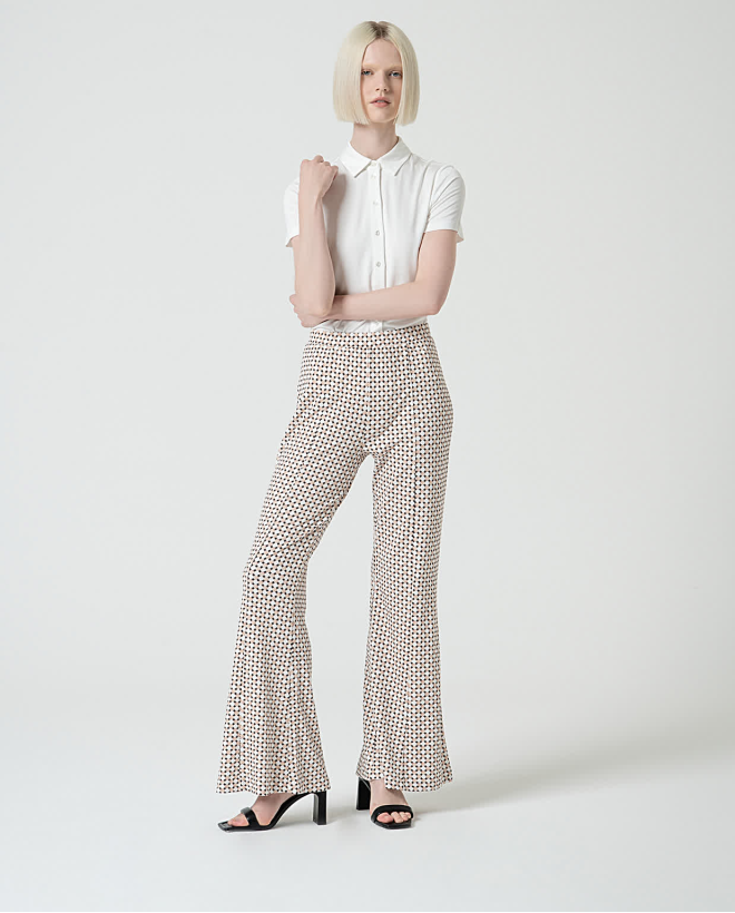 Printed stretch flare PANTS Off White