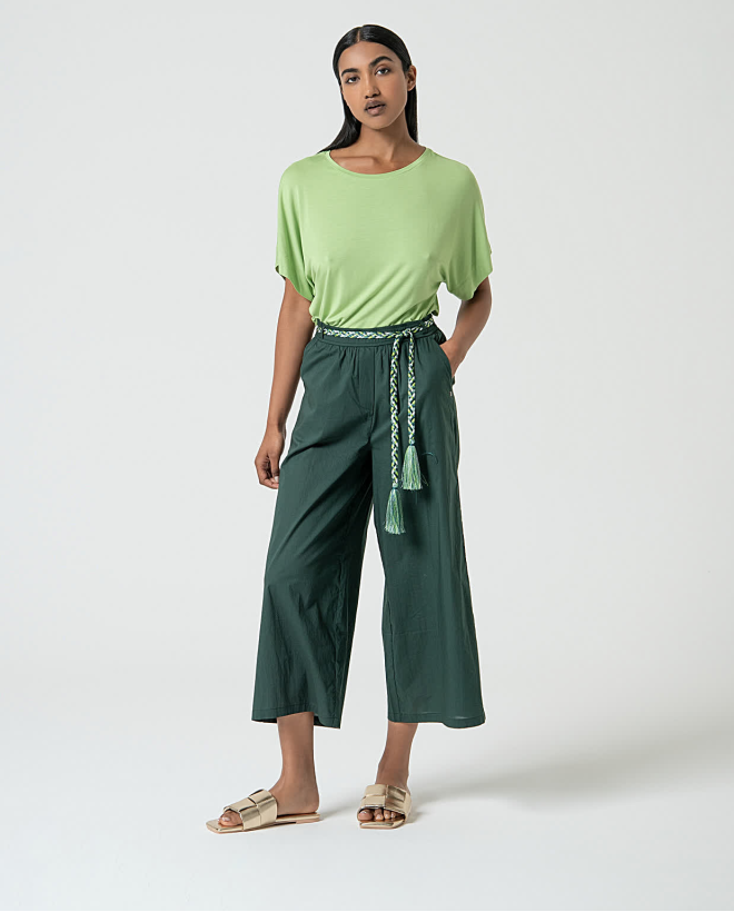 Pantaloni culotte con cintura Verde bottiglia