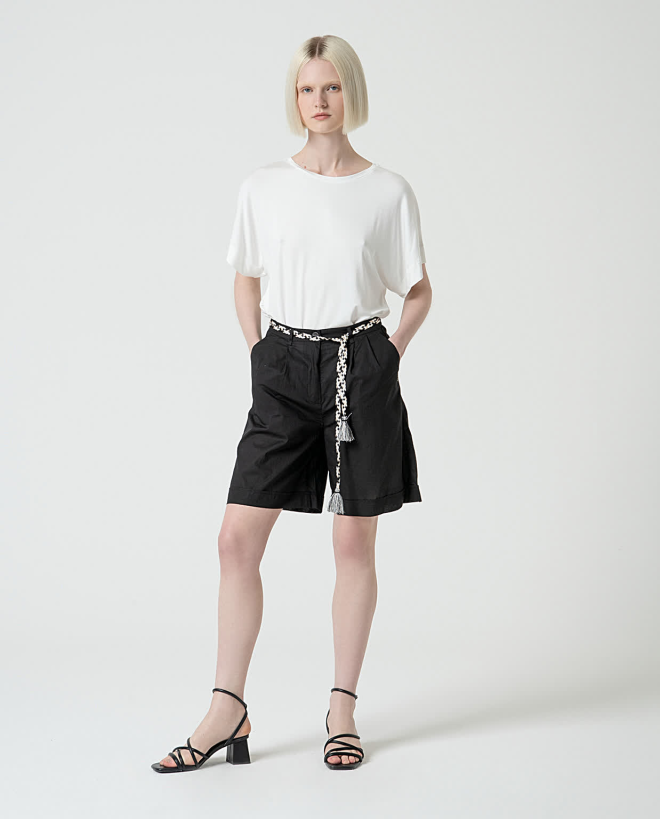 Cotton shorts with belt Black