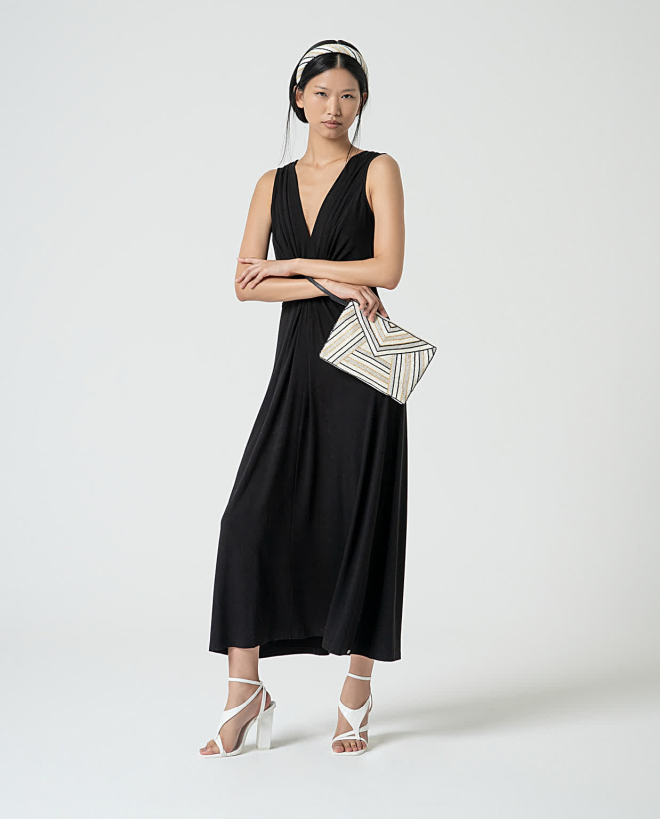Stretch dress with front knot Black