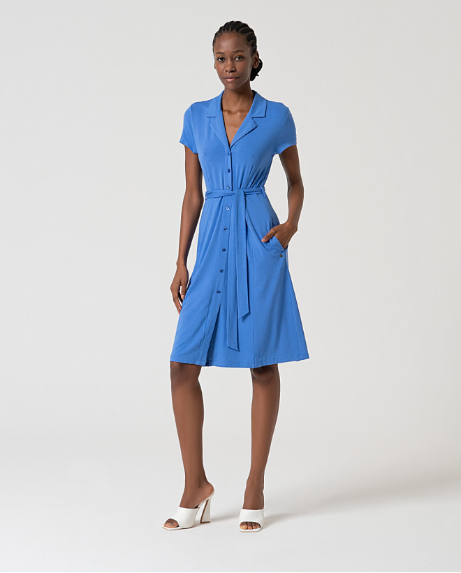 Plain stretch shirt dress Blue