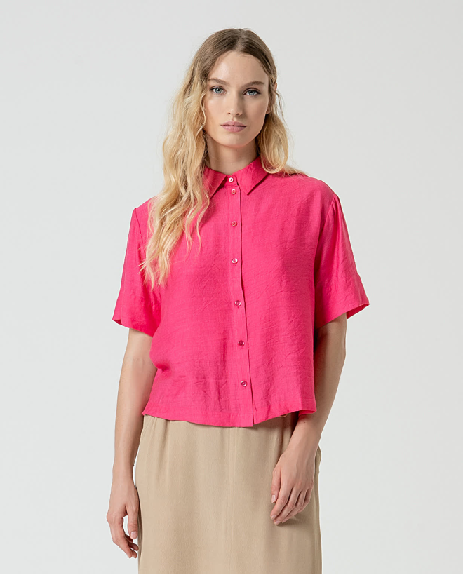 Camicia corta satinata tinta unita Rosa