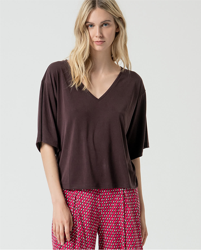 Plain loose-fitting stretch tee Brown