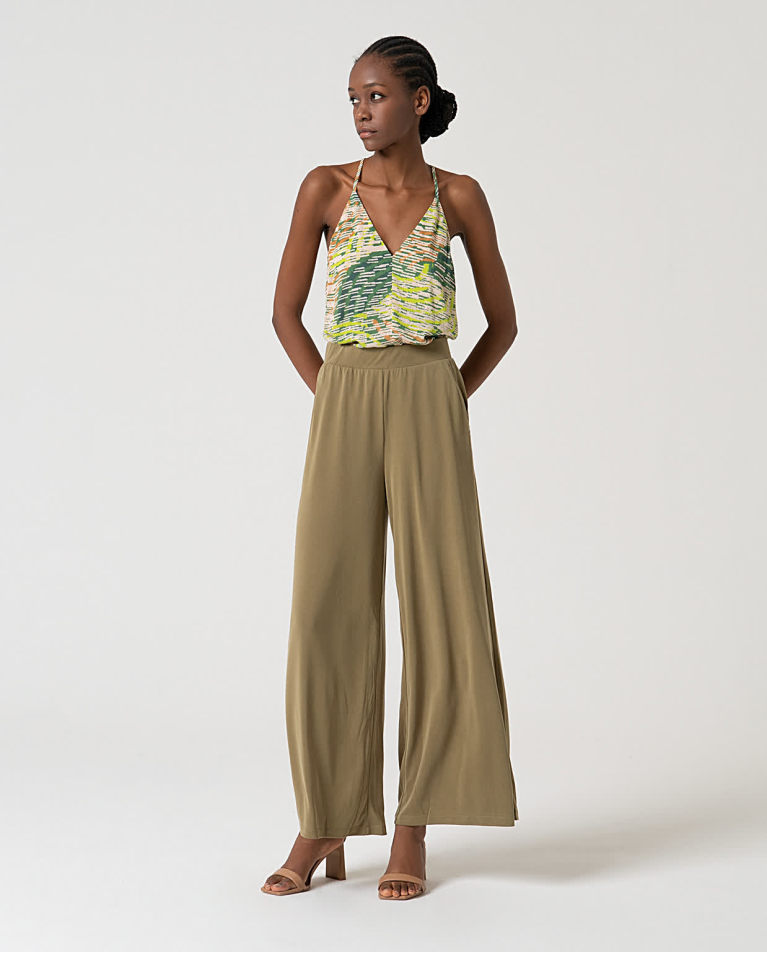 Wide-leg stretch PANTS Khaki