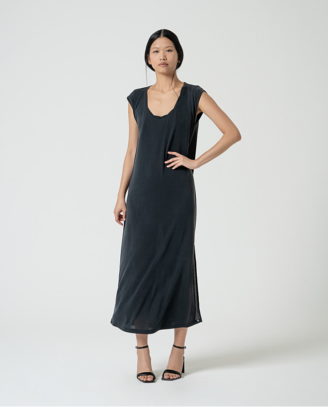 Long straight stretch dress Black