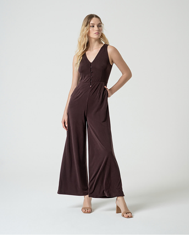 Plain stretch jumpsuit Brown