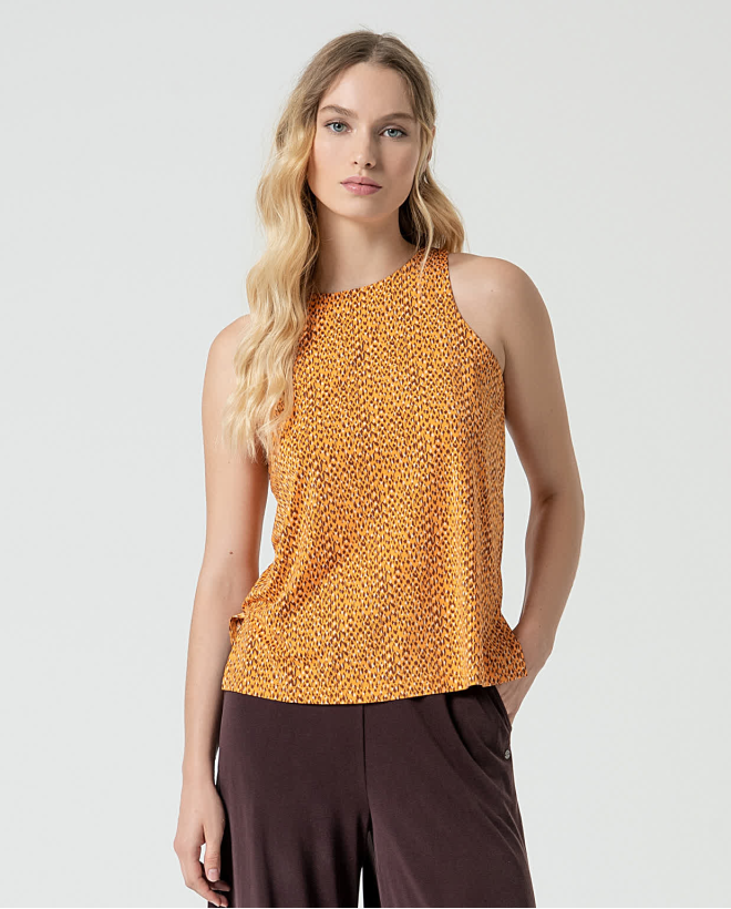 Printed stretch sleeveless top Yellow