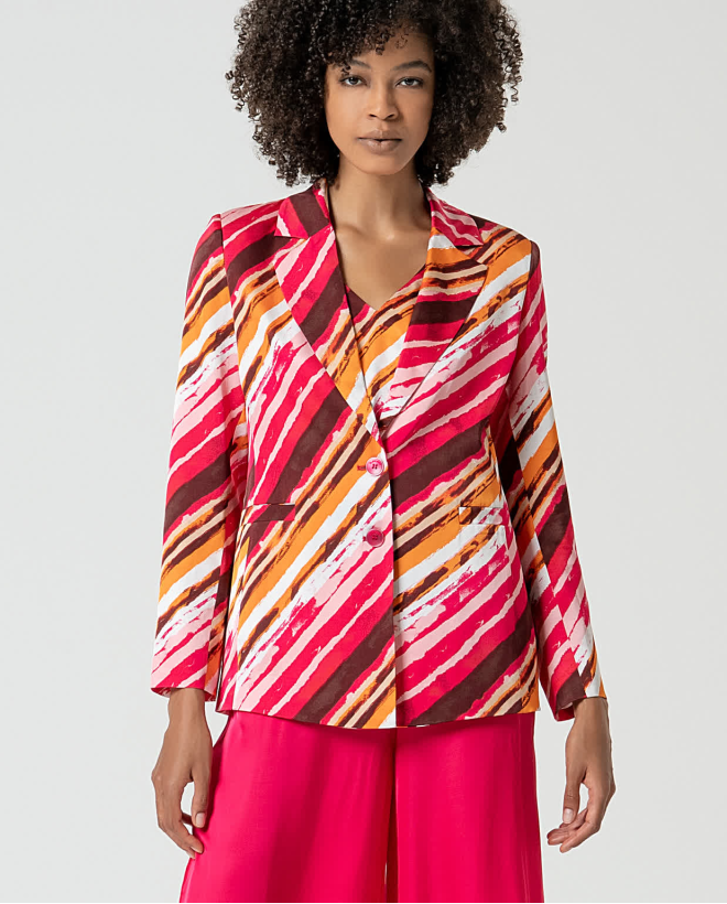 Printed satin crossed blazer Fuchsia