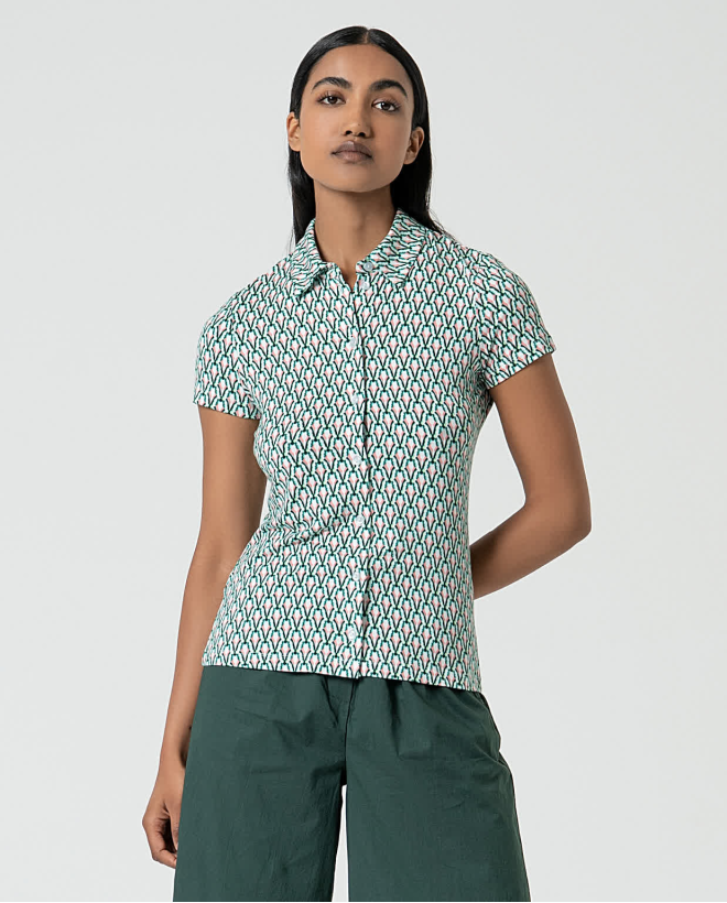 Camicia elasticizzata manica corta stampata Verde