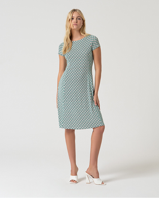 Printed short stretch dress Green