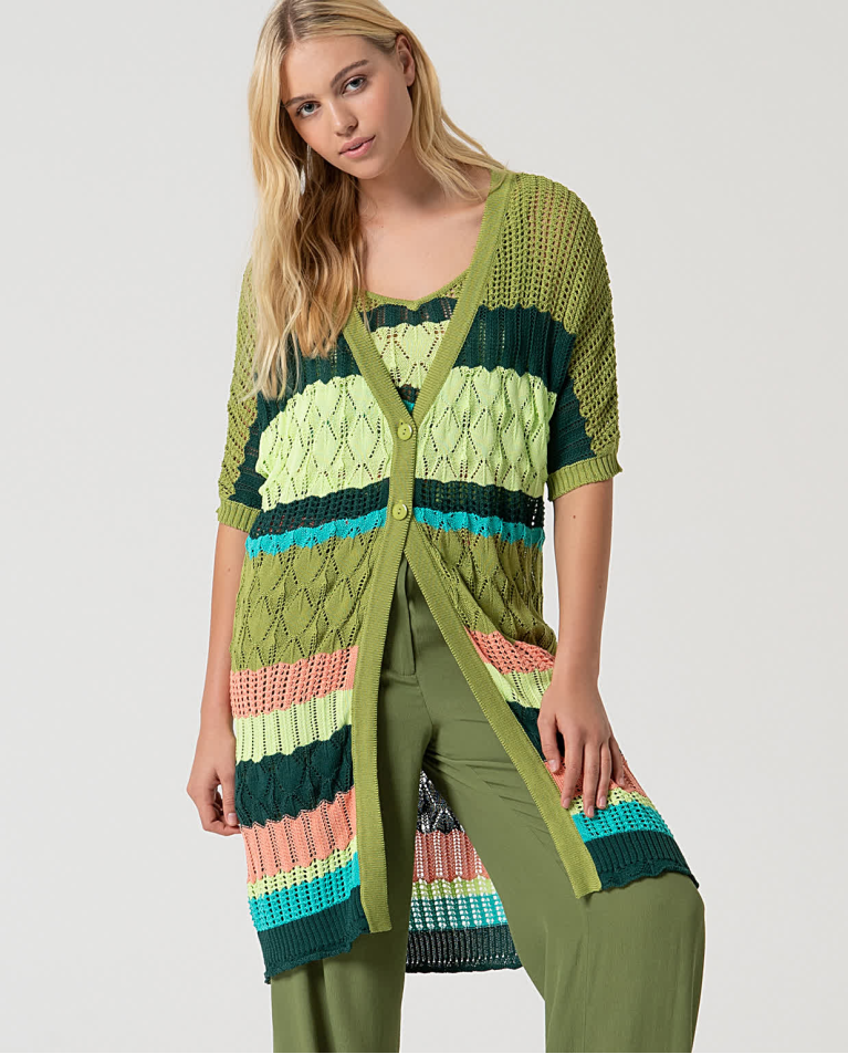 Cardigan lungo all'uncinetto Verde