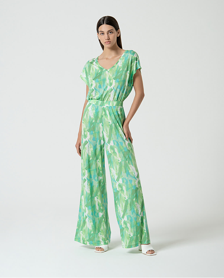 Printed lyocell palazzo PANTS Green