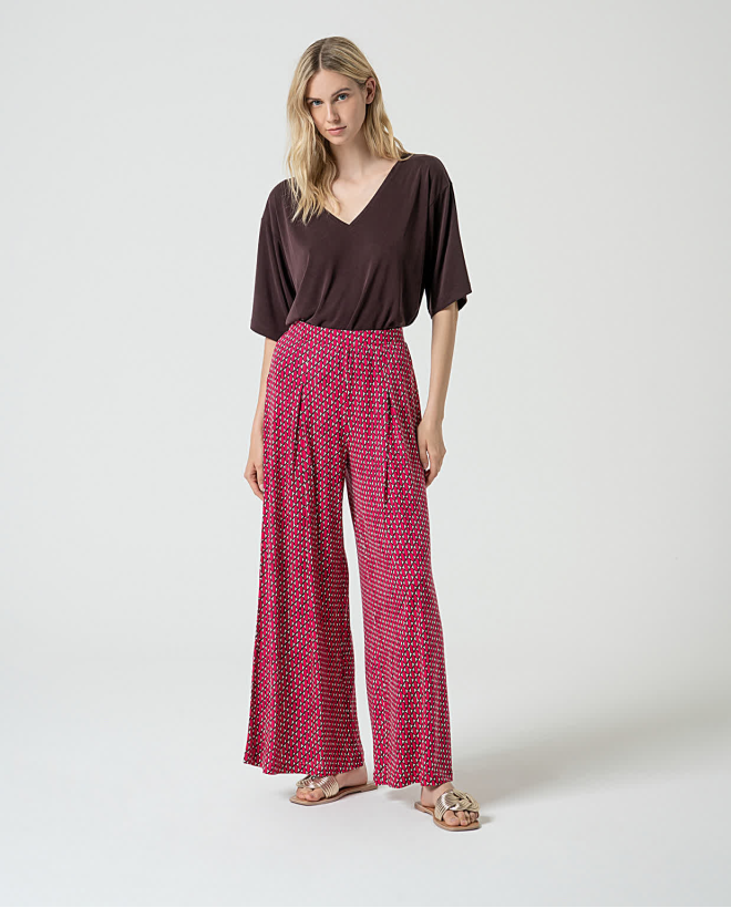 Printed lyocell palazzo PANTS Fuchsia