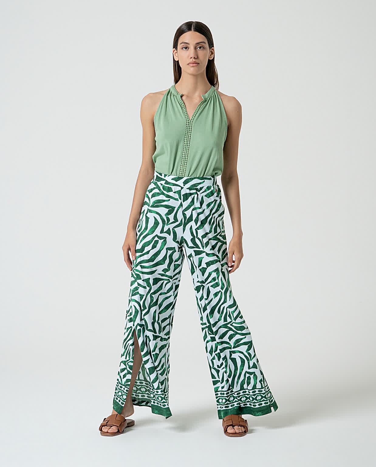 Pantaloni elasticizzati in cotone organico Verde