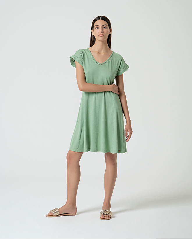 Plain organic cotton short dress Green