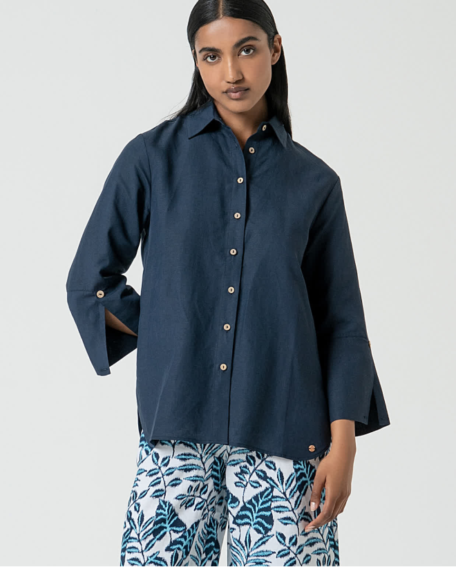 Camicia oversize in lino Marino