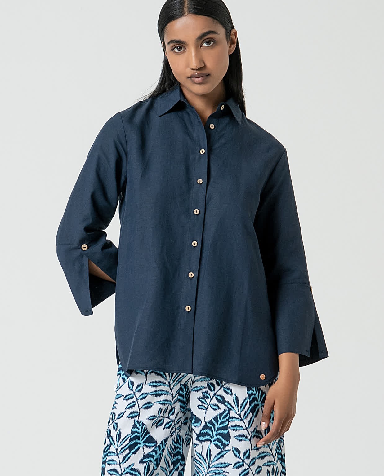 Oversized linen shirt Navy blue