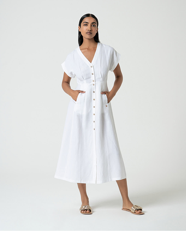 Linen shirt dress Off White