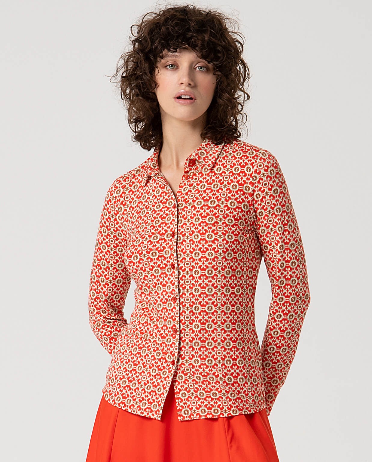 Printed long-sleeved stretch shirt Pink