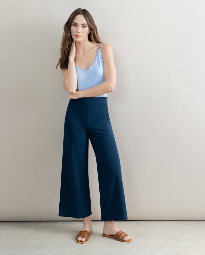 Pantaloni cropped elasticizzati tinta unita Blu petrolio