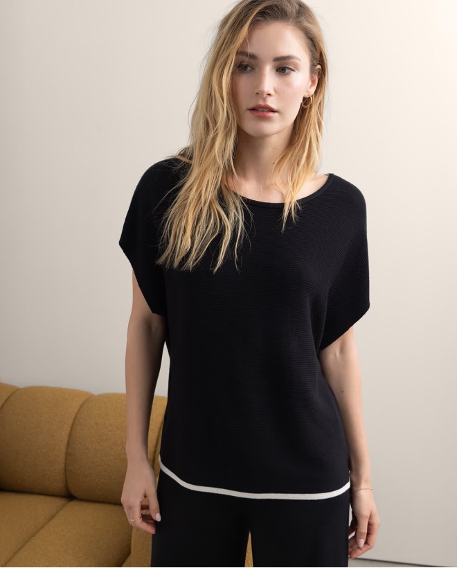 Pullover manica corta in maglia tinta unita Nero